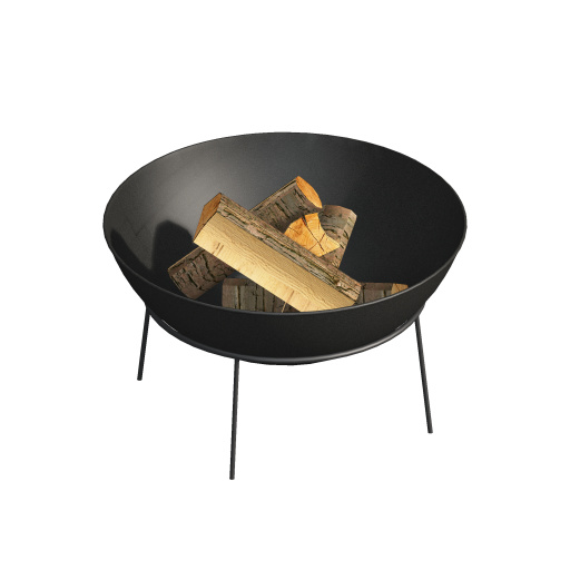 Feuerschale mit  Holzscheiten.pos