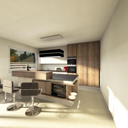 Küche in Eiche mit Mittelblock und Inselhaube.pexpo