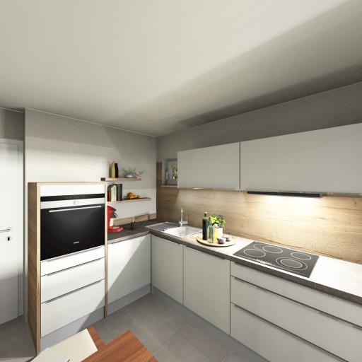 Küche über Eck mit unterschiedlichen Material- und Farbvariationen.pexpo