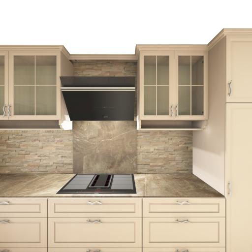 Küche im Landhausstil mit Kassettenfronten und Glastüren.pexpo